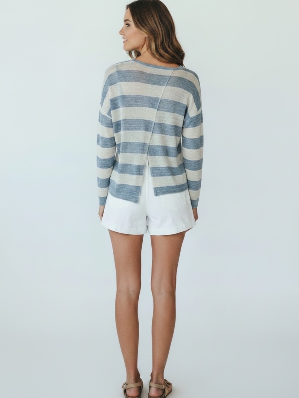 ANTHROPOLOGIE Linen Splendid Southampton Stripe V-Neck  Sweater
